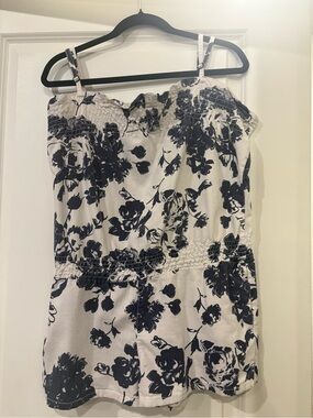 Celebrity Pink White Mini Romper with Navy Floral Print